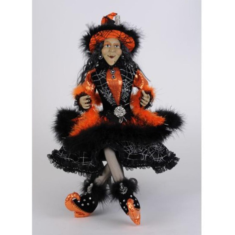 Lighted Glitzy Orange Witch Figurine