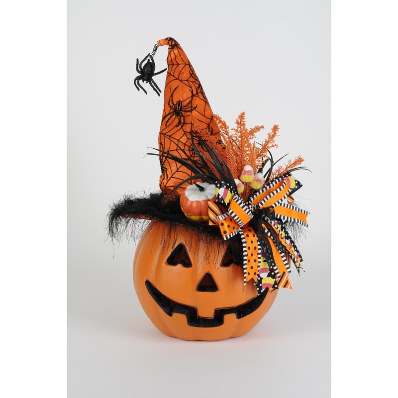 Lighted Pumpkin with Orange Hat Large Figurine, 22