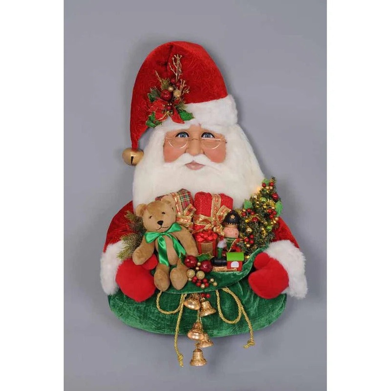 Lighted Santa Head w/Gift Bag Large Figurine, 36