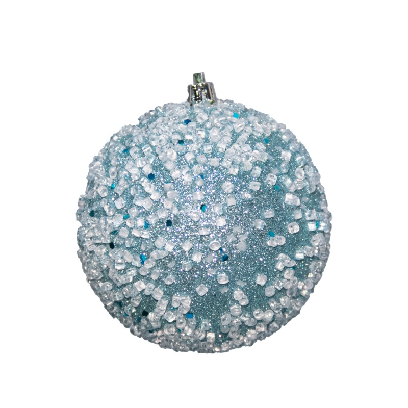 Shatterproof Baby Blue Glitter W/Hail Ball Ornament, 4 (100MM)
