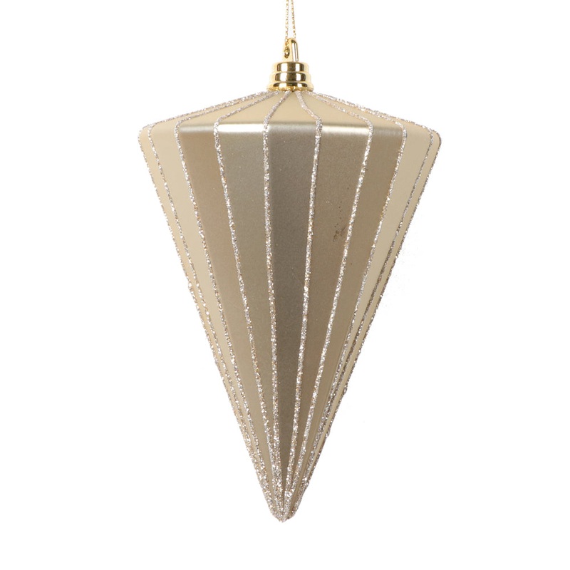 Shatterproof Champagne Matte Glitter Cone Ornament, 6