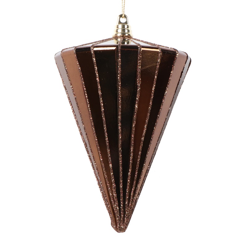 Shatterproof Mocha Shiny Glitter Cone Ornament, 6