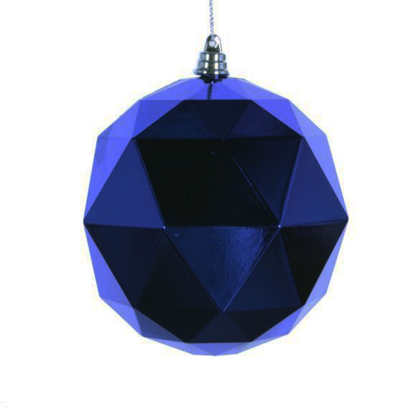 Shatterproof Plastic Dark Blue Shiny Geometric Ball Ornament, 4 (100MM)