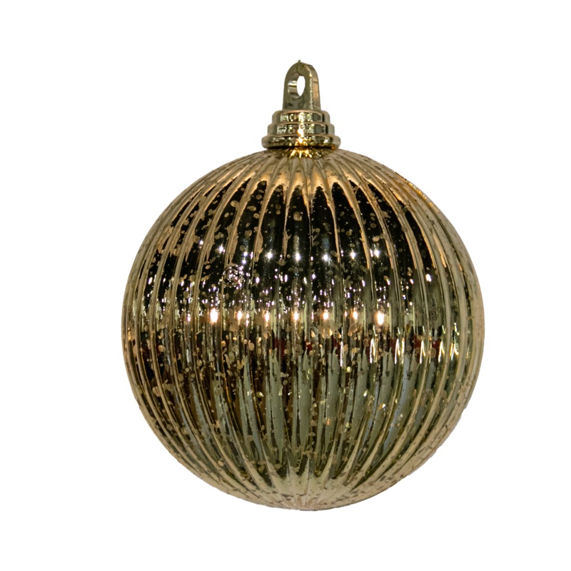 Shatterproof Plastic Gold Ribbed Mercury Shiny Ball Ornament, 6 (150MM)