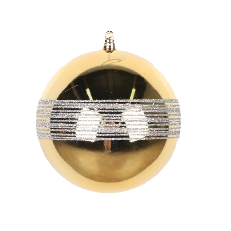 Shatterproof Plastic Sprinkle Gold w/Gold Glitter Ball Ornament, 4 (100MM)