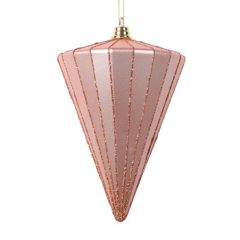 Shatterproof Rose Gold Matte Glitter Cone Ornament, 6 (150MM)
