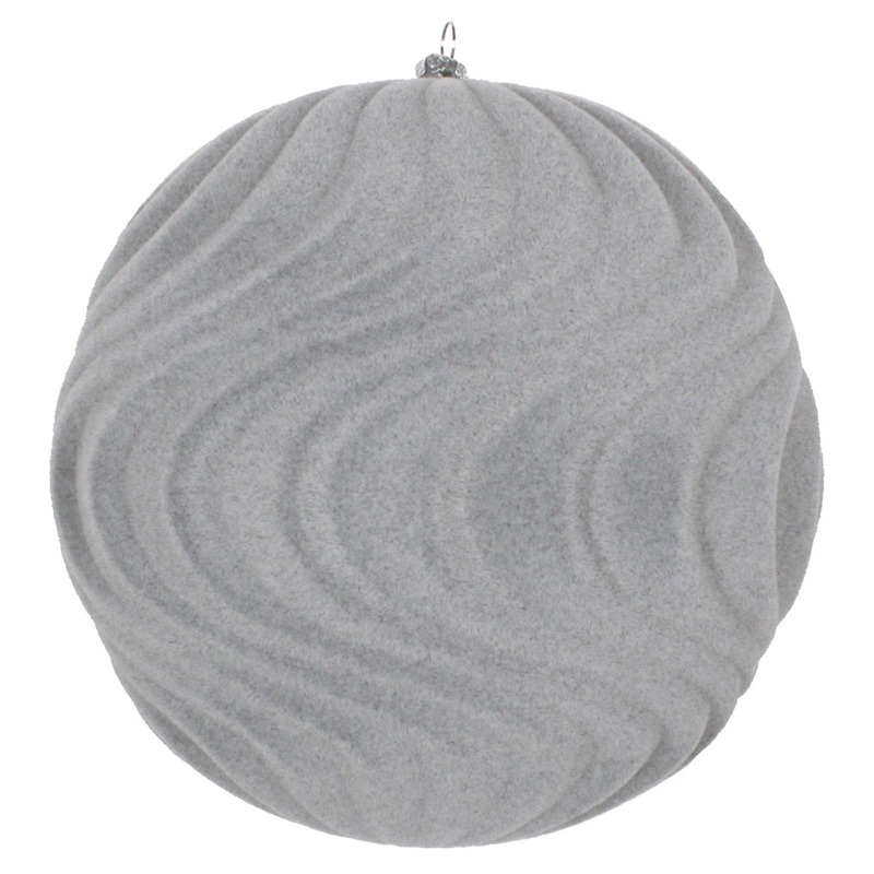 Shatterproof Water Ripples Gray Flock Ball Ornament, 6 (150MM)