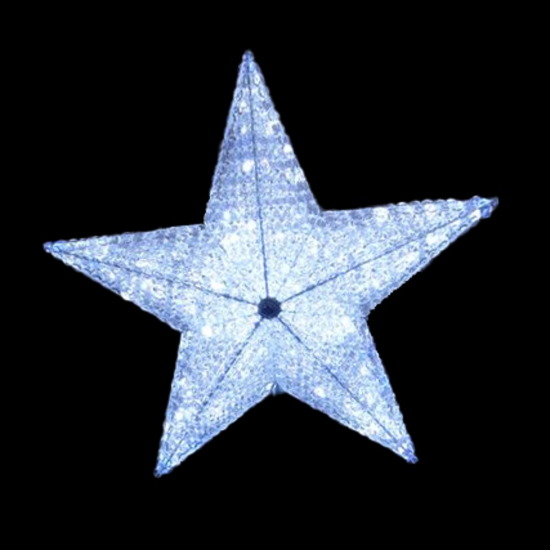Acrylic Beads Star Topper, Cool White w/Blue Flash Bulbs (36”)