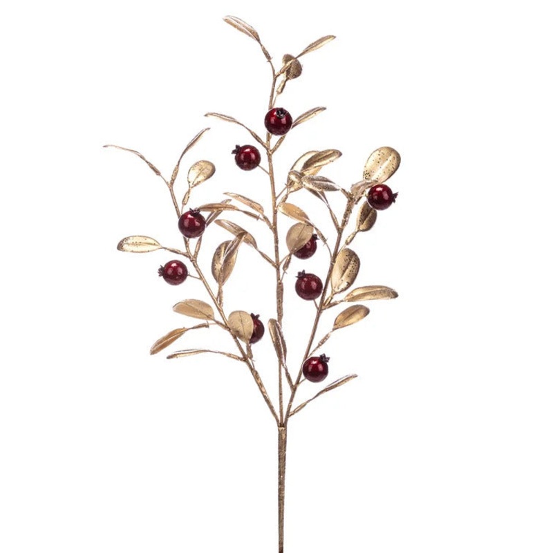 Burgundy Berry Gold Leaves Pick