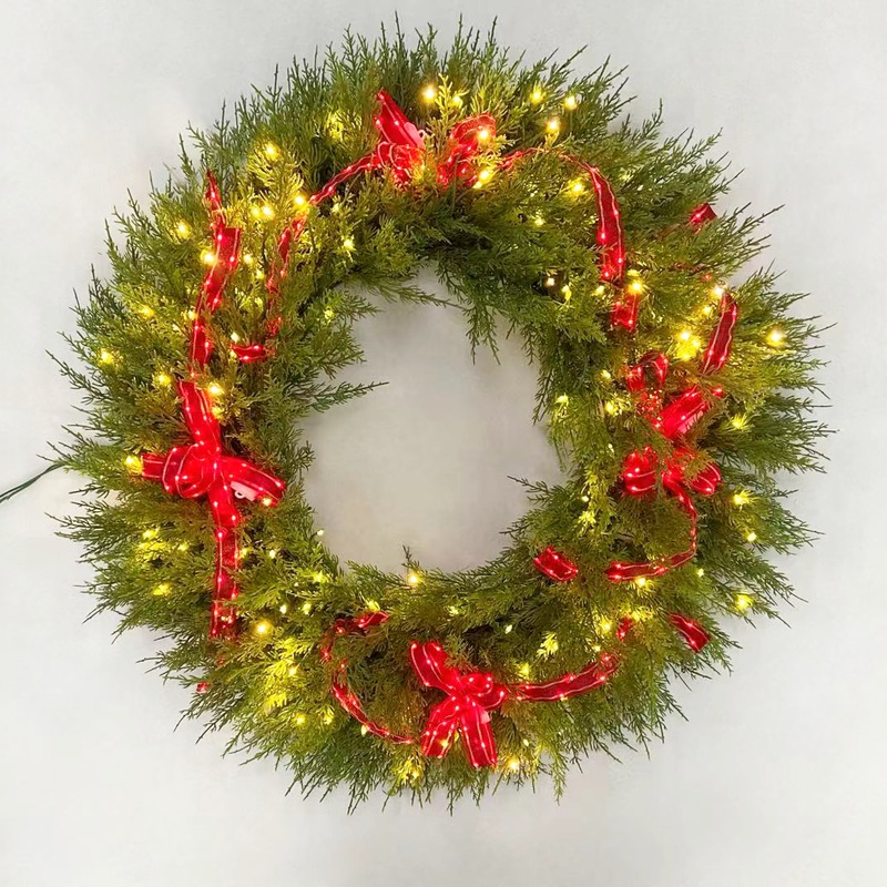 Cedar Pine Wreath 32 with 4 Red Illuma Bow