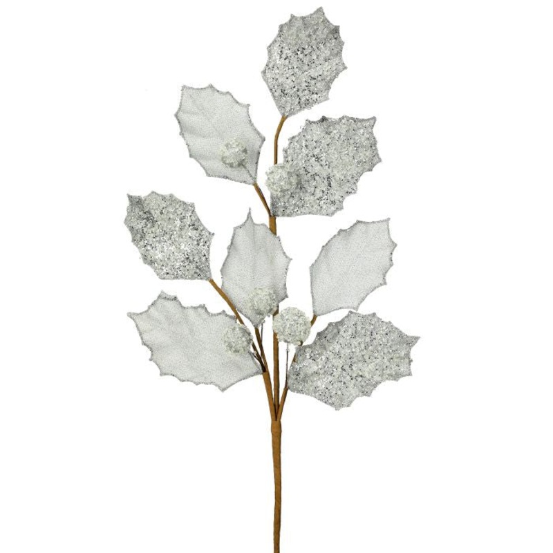 Glitter Holly Leaf Spray, 27 (White)