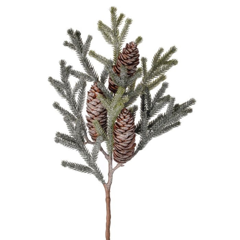 Mini Snowy Pine Spray w/Cone, 17
