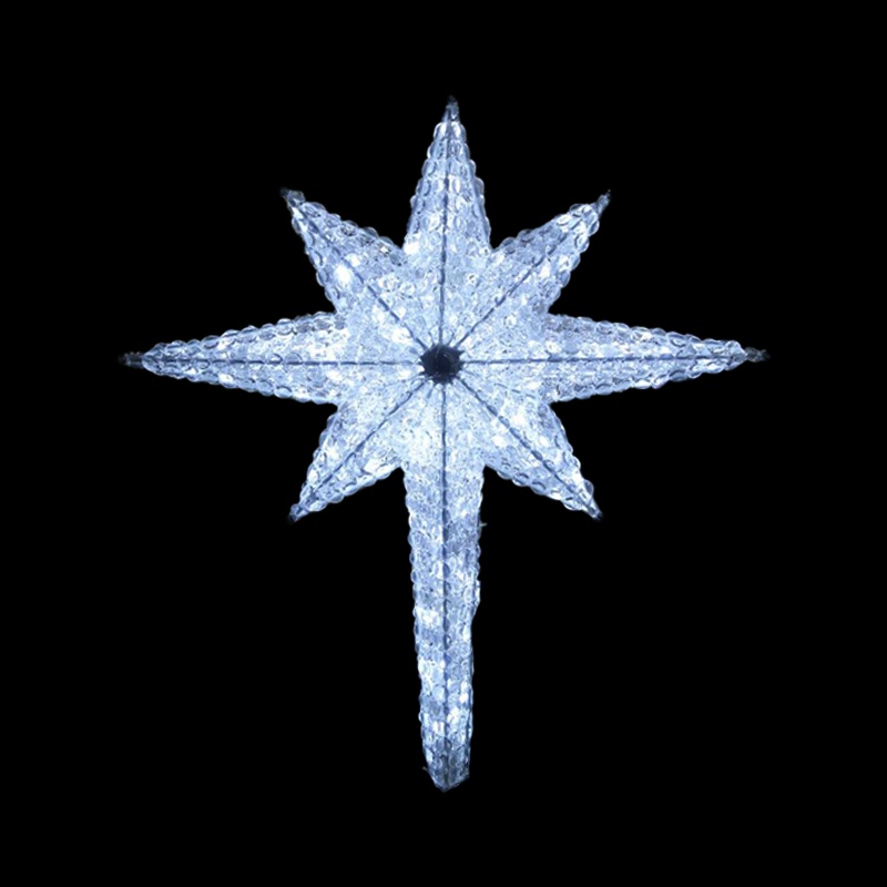 Moravian Acrylic Beads Star Topper, Cool White W/ Cool White Flash Bulbs (36”)