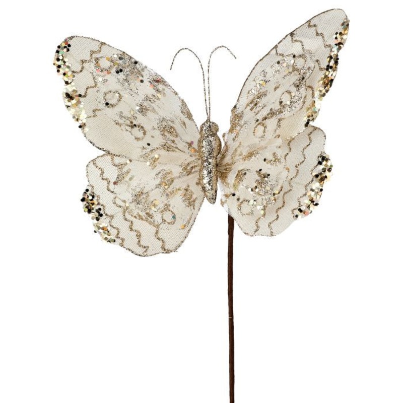 Sheer Organza/Sequin Butterfly Stem, 17 (Ivory)