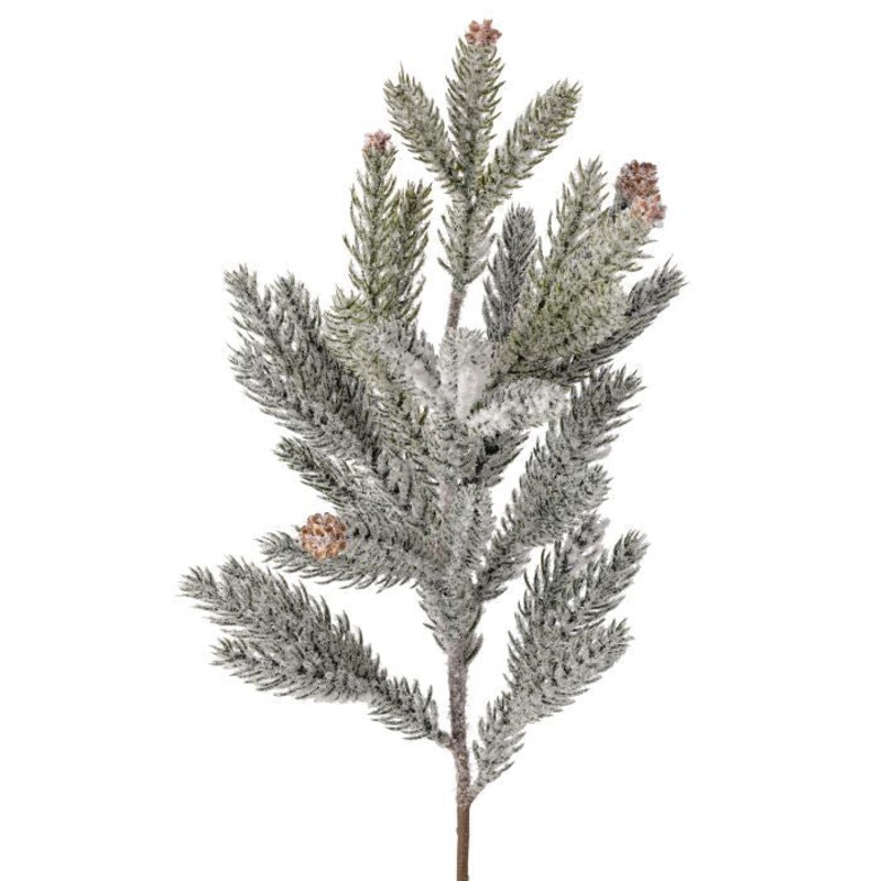 Snowy Evergreen Spray w/Cone, 19