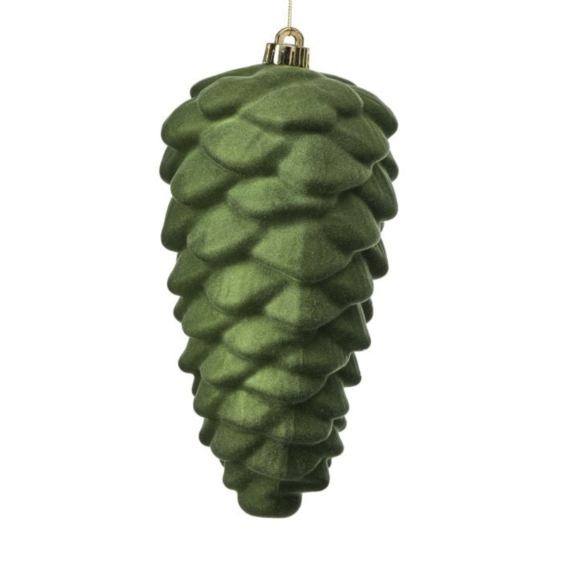 VP Flocked Pinecone Ornaments, 10 (Set of 3) (Green)
