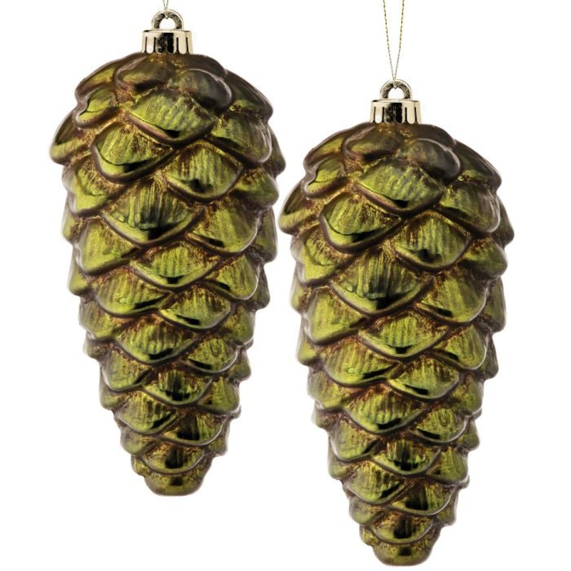 VP Metallic Pine Cone Ornament, 10 (Set of 2) (Antique Green)