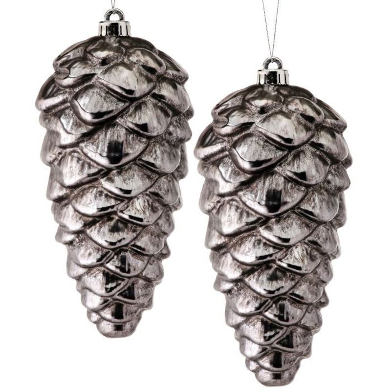 VP Metallic Pine Cone Ornament, 10 (Set of 2) (Antique Pewter)