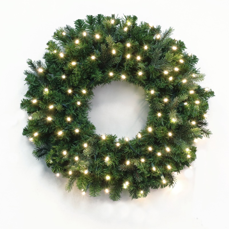 2ft to 12ft Indoor/outdoor Artificial Christmas Wreath, Mixed Pine, Pre-Lit: PVC + PE Greenery, LED Warm White, coaxial plug