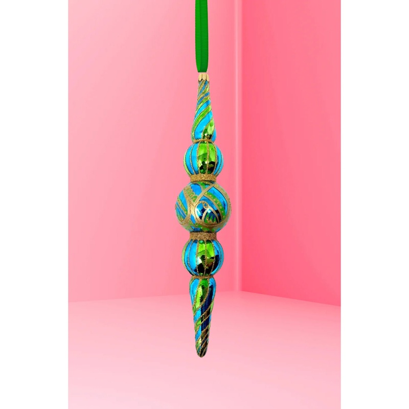 Stripes Icicle Glass Ornament, 10