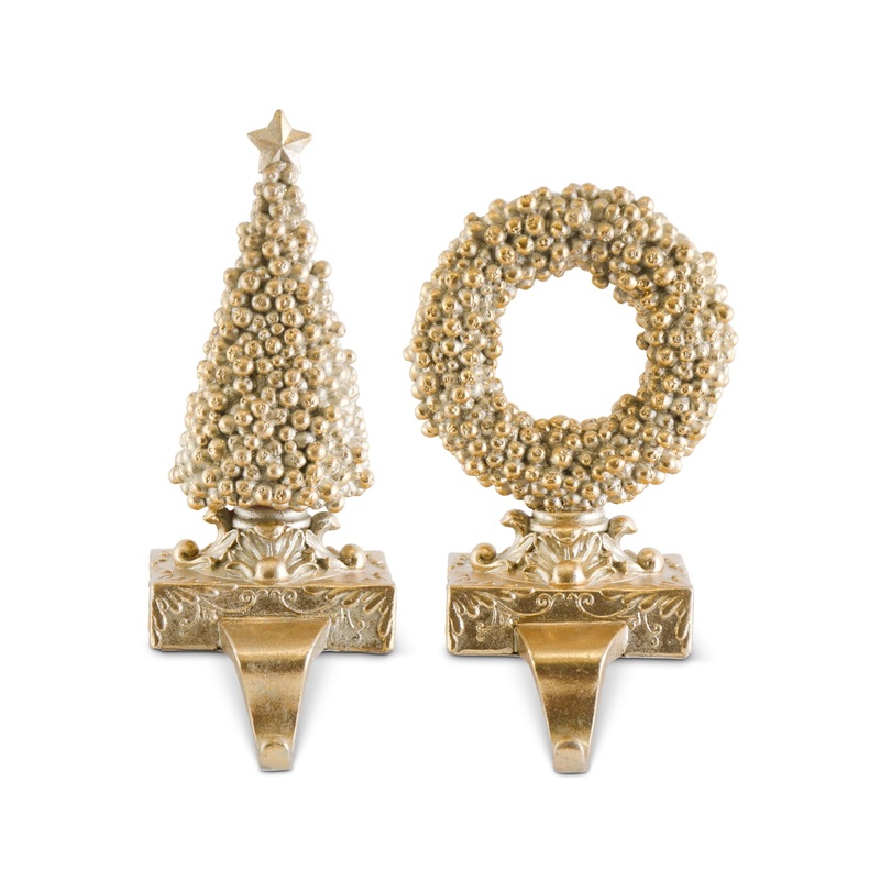 Antique Gold Resin Stocking Holders, 9 – 10.25 (Set of 2)