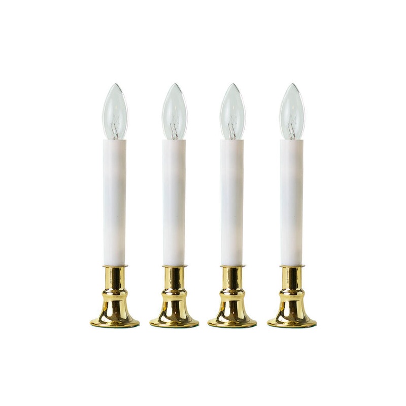 Brass Electric Incandescent Bulb Candle W/ Sensor, 9 (Set of 4)