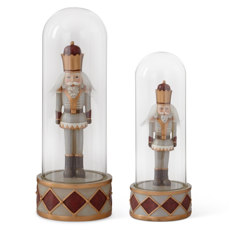 Burgundy & Gray Resin Soldiers Under Glass Cloche, 12.5 (Set of 2)