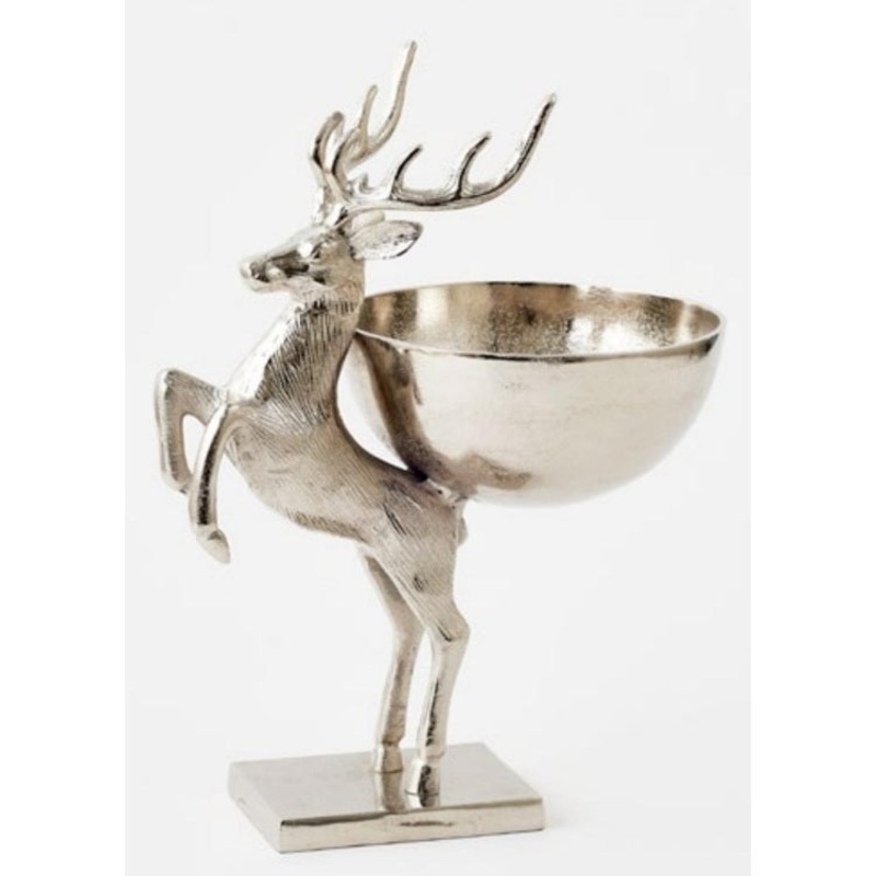 Metal Leaping Stag Bowl, 12.25 x 18