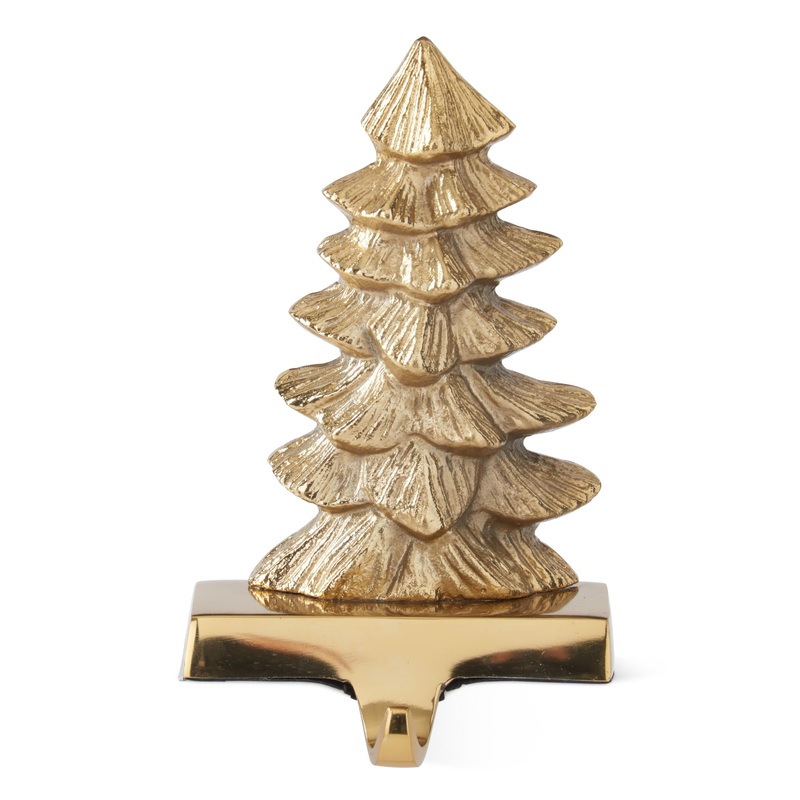 Polished Brass Christmas Tree Stocking Holder, 8.25