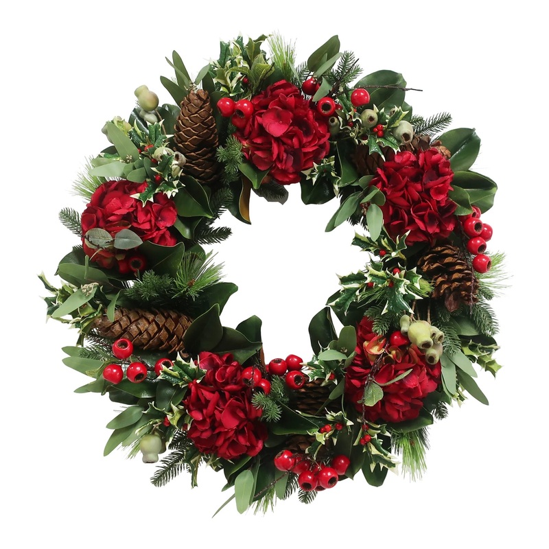 Red Hydrangea Holiday Wreath, 30