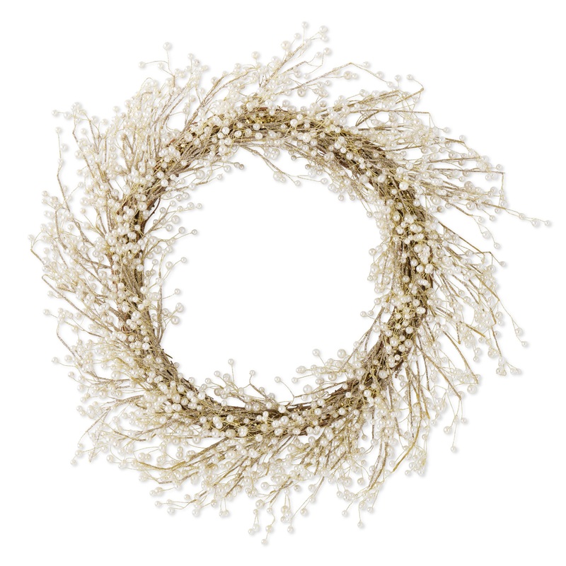 White Pearl & Gold Glitter Wreath, 30
