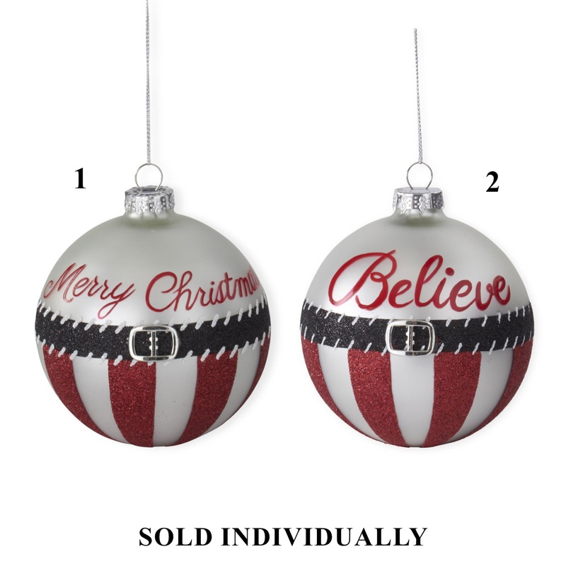 White & Red Merry Christmas & Believe Ornament, 4 (2 styles – sold individually)