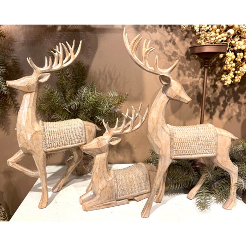 Wood Deer Figurines, 5-19 (Set of 3)