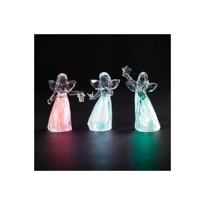Lighted Merrylites Angel W/Bird, Star & Lantern, 4.5H (3 styles – sold individually)