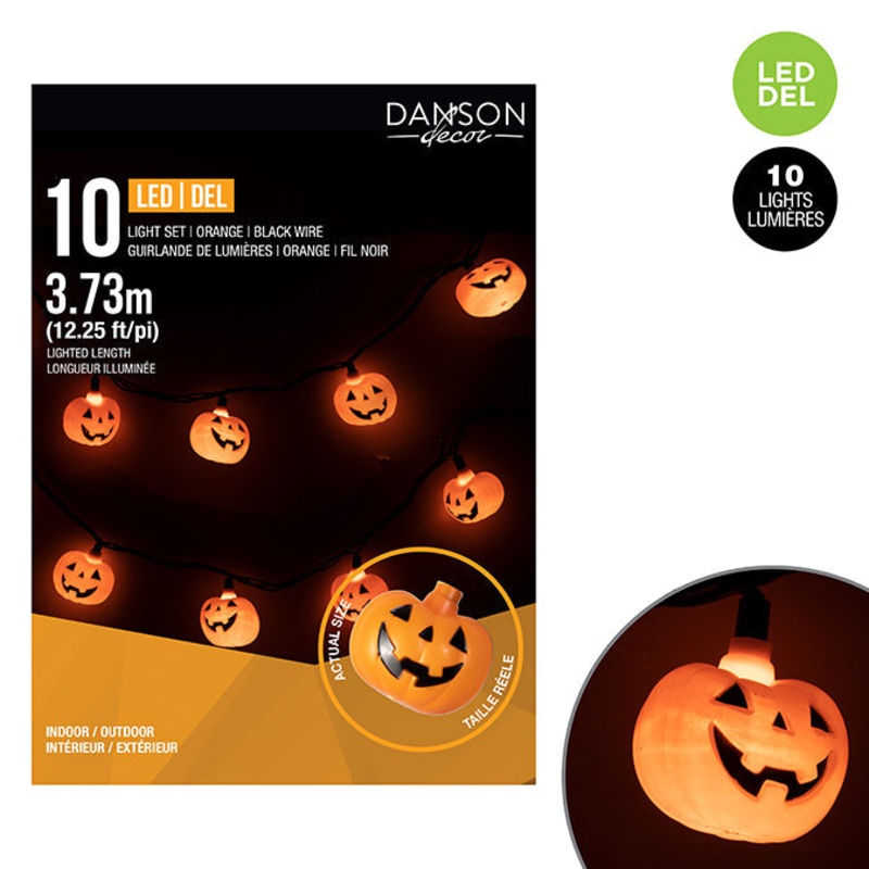 Jeu de 10 lumires citrouille en plastique DEL, orange
