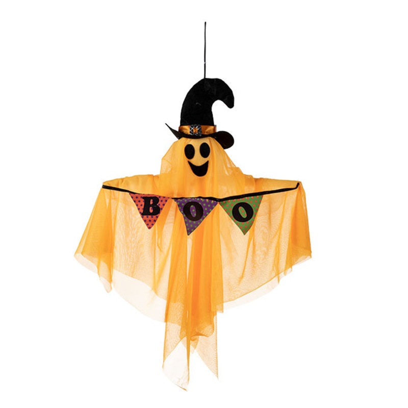 Guirlande Fantome Orange Avec Signe Boo a Suspendre, H: 60cm