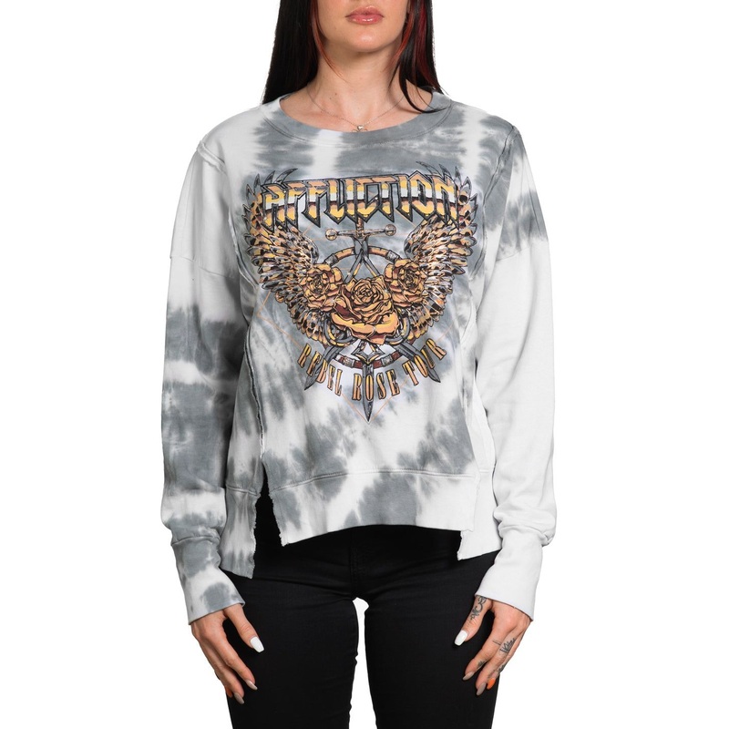 Rebel Rose Tour LS Crewneck|WHITE/OLIVE TIE DYE WASH|XS|S|M|L|XL|2X