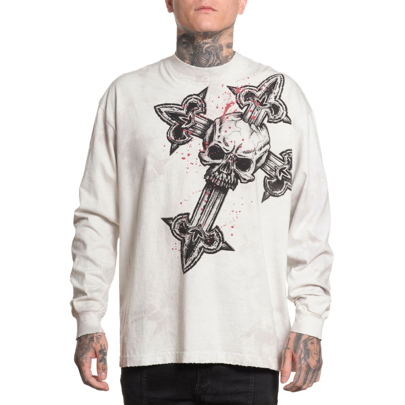 Cross LS Tee|LT.GREY/WHITE TEA STAIN|XS|S|M|L|XL|2X|3X|4X