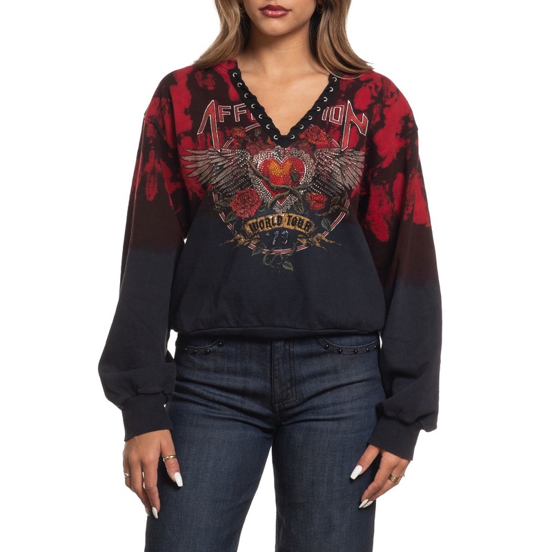 Heart And Roses LS Crewneck|RED/BLACK VAMPIRE WASH|XS|S|M|L|XL|2X