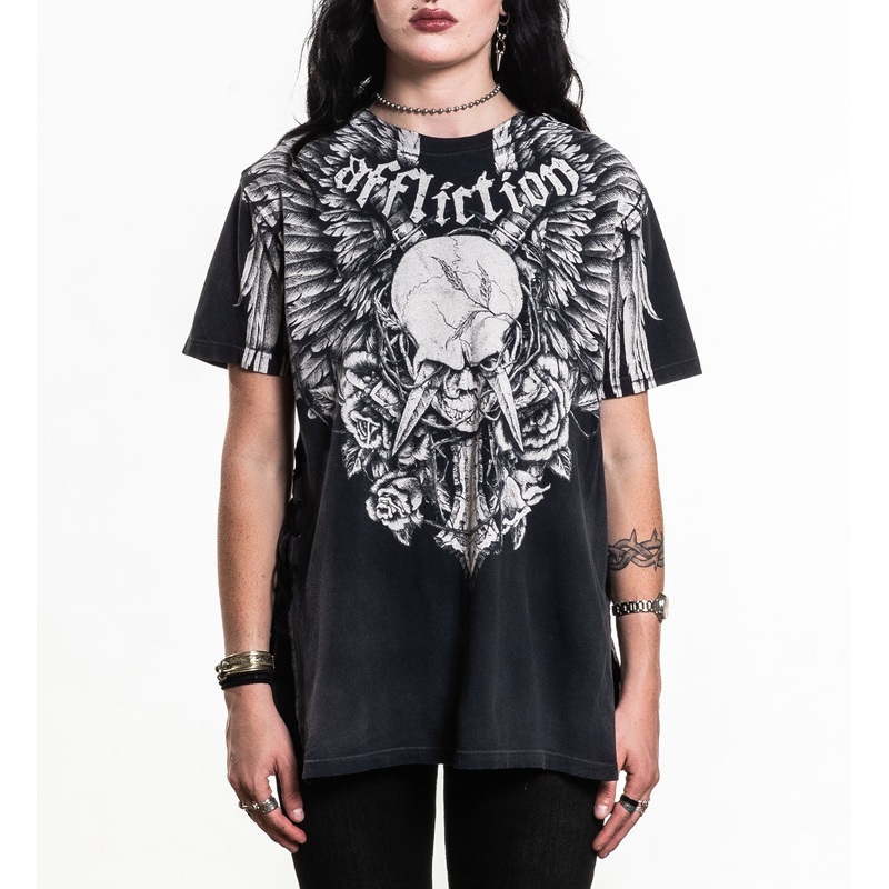 Crossed Over Tee|DK.GREY PIGMENT DYE|XS|S|M|L|XL|2X
