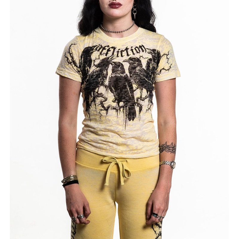 Crows Tee|YELLOW BURNOUT WASH|XS|S|M|L|XL|2X
