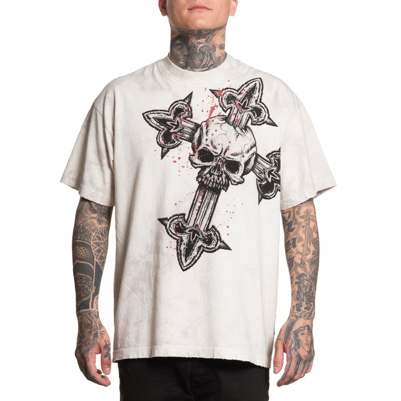 Cross Tee|LT.GREY/WHITE TEA STAIN|XS|S|M|L|XL|2X|3X|4X