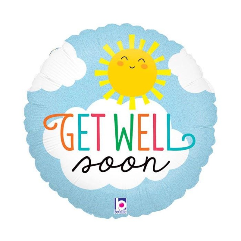 Get Well Soon Sun Glitter Holographic Mylar Balloon, 18 | 1 ct