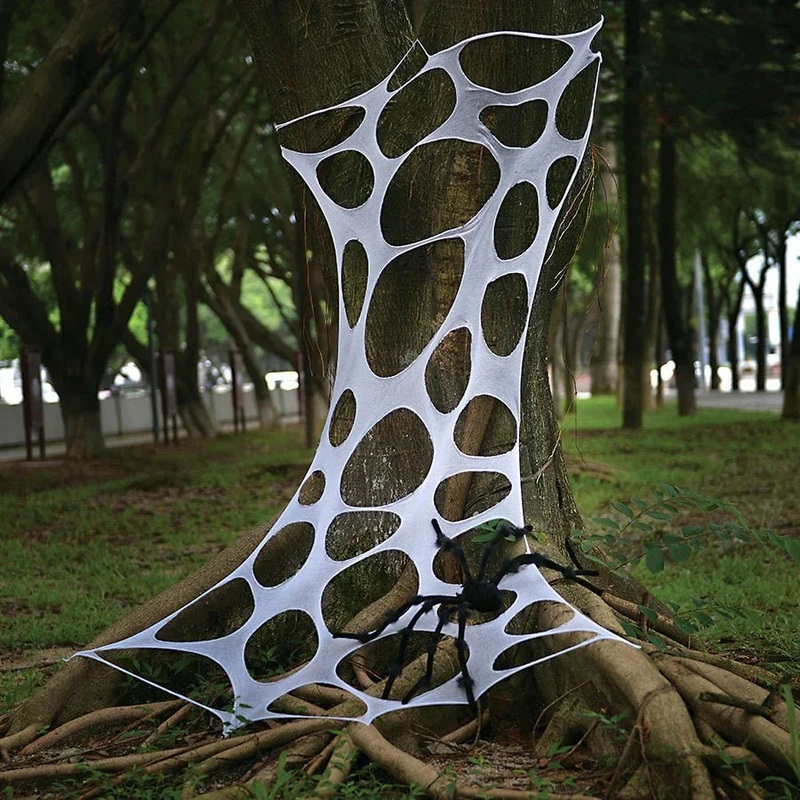 ??Halloween Black Light Stretch White Spider Web w/Holes 25x 72| 1 ct