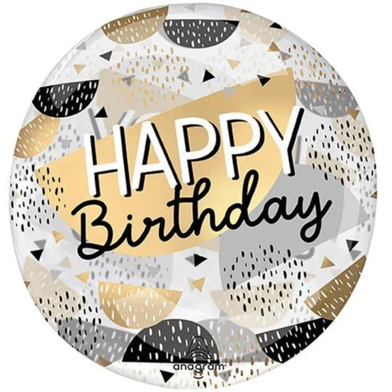 Happy Birthday Black & Gold Clearz Balloon, 18 | 1 ct