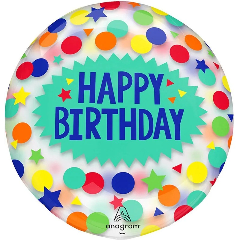 Happy Birthday Dots & Stars Clearz Balloon, 18 | 1 ct