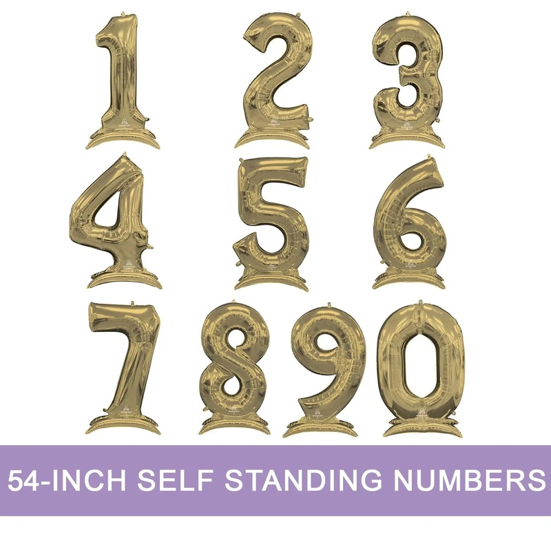 Air Filled White Gold Number Self Standing Balloons 54 | 1 ct