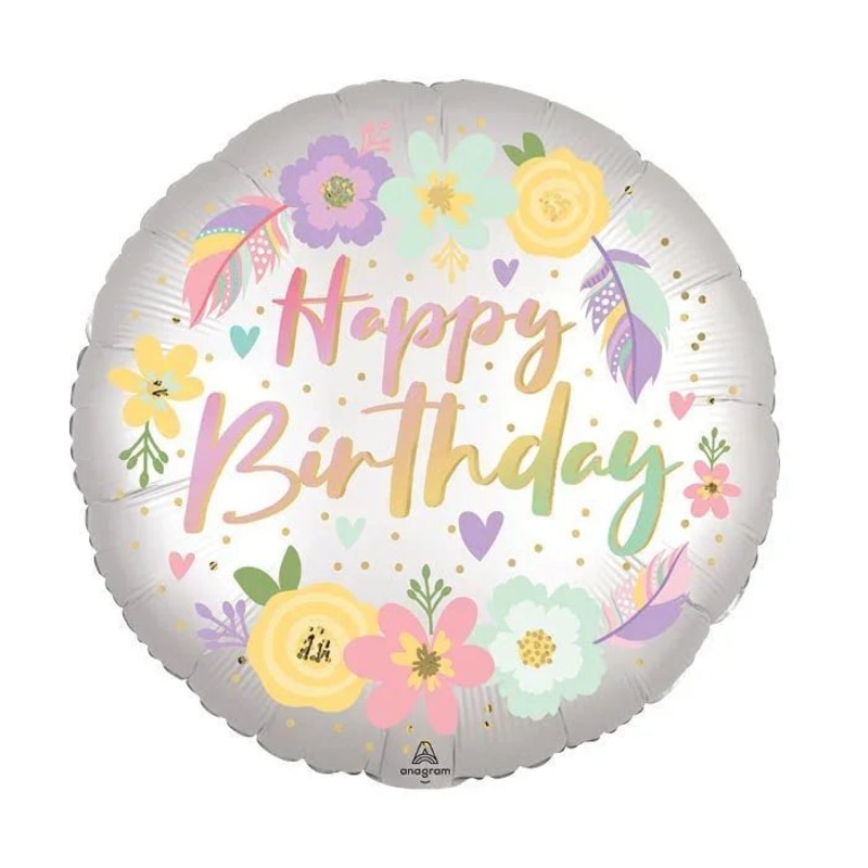 Boho Birthday Flower Satin Balloon – 18 | 1 ct.