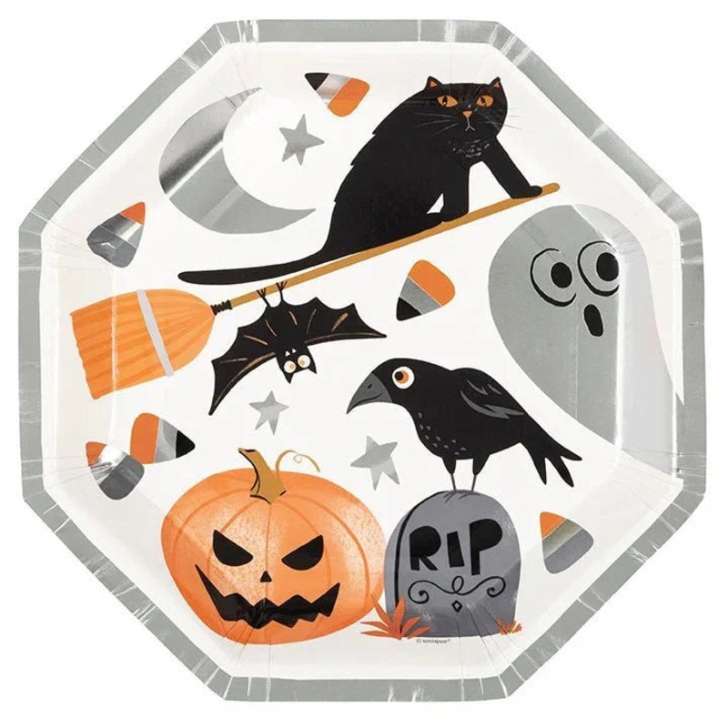 Halloween Bats & Boos Foil Stamped Octagonal Paper Plates 9 | 8 Ct