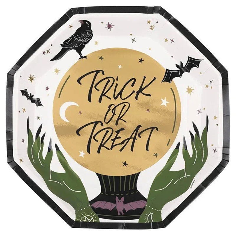 Halloween Celestial Trick or Treat Octagon Shaped Dinner Plates 9 | 8ct